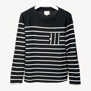 Band of Outsiders Black & White Striped Cotton 3/4-Sleeve T-Shirt